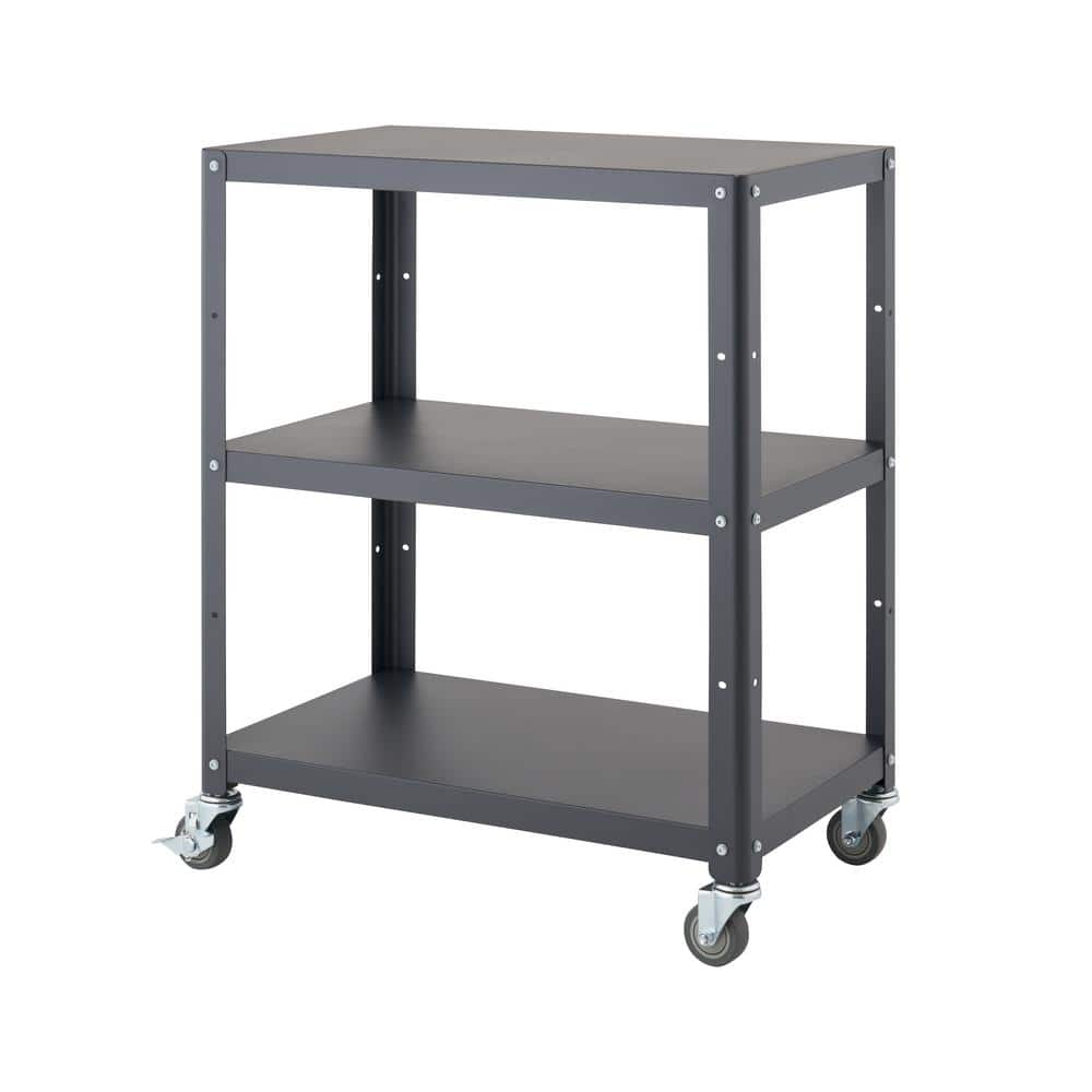 Trinity Dark Gray Metal Utility Cart with Adjustable Shelf