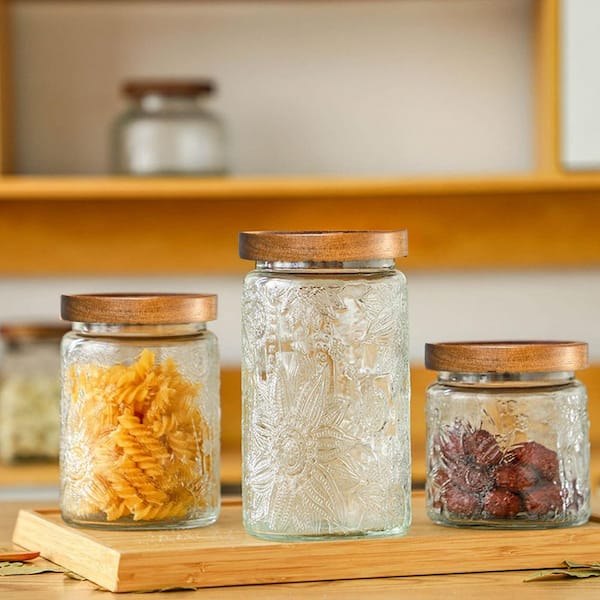 1-Piece Clear Glass 32 oz. Vintage Cookie Jars with Lid, Airtight Food Storage Containers, Kitchen Canisters For Sugar