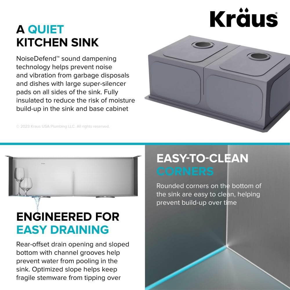 Kore 33-Inch Stainless Steel Undermount Double Bowl Kitchen Sink with Accessories