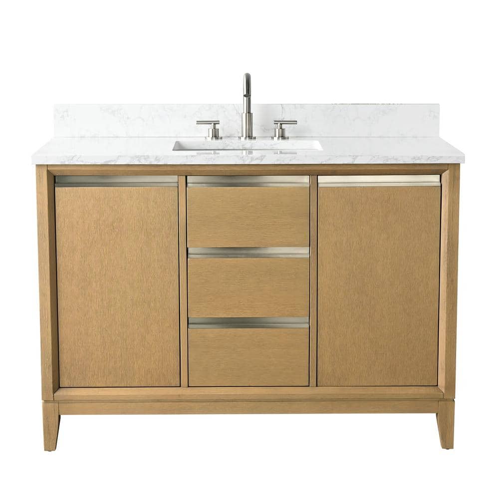 Natural Oak 48" Single Bathroom Vanity with Engineered Marble Top