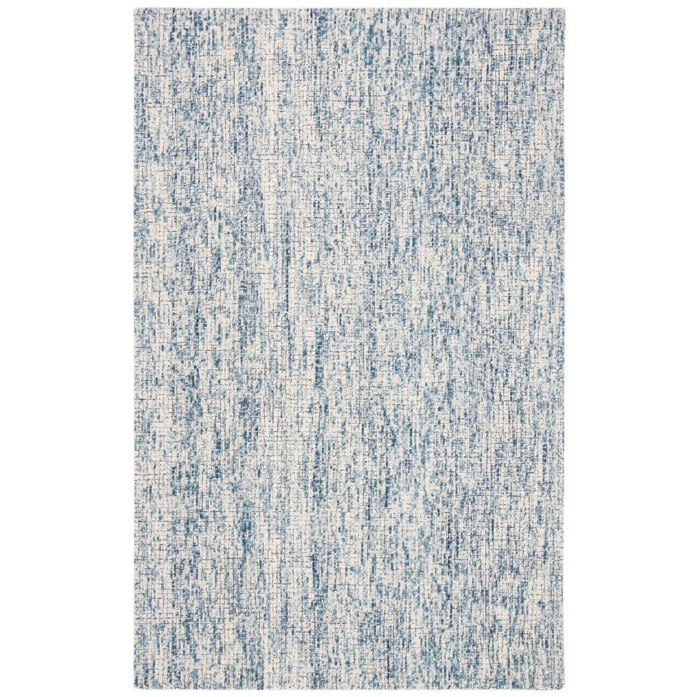 Ivory and Navy Abstract Wool 4' x 6' Area Rug