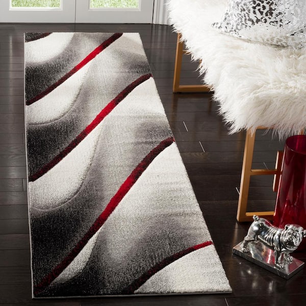 Hollywood Gray/Red 2 ft. x 6 ft. Abstract Runner Rug