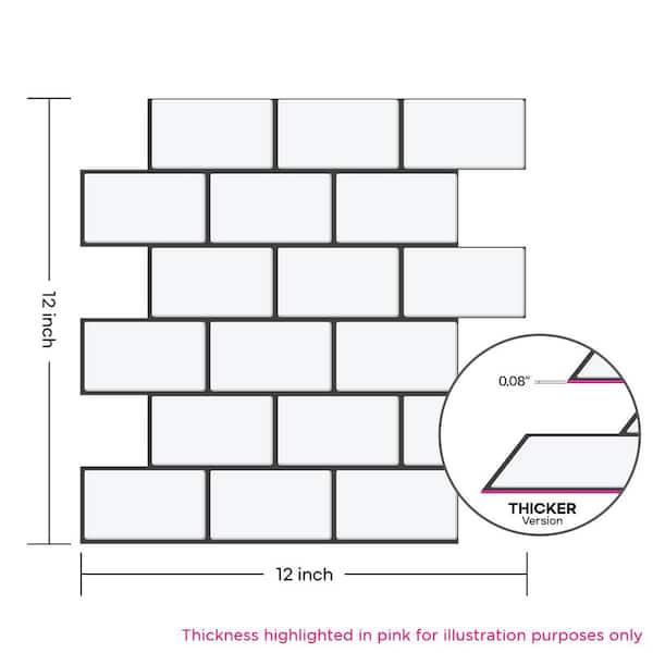 Thicker Subway Piano 12 in. x 12 in. PVC Self-Adhesive Peel and Stick Tile (8.5 sq. ft./10-Pack)