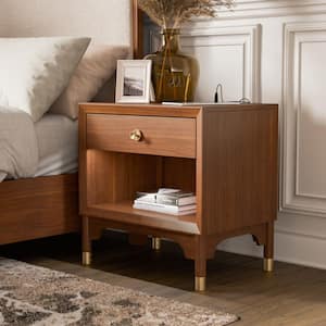 Forma Mid Century Walnut 1-Drawer 26 in. Nightstand With Touch Light