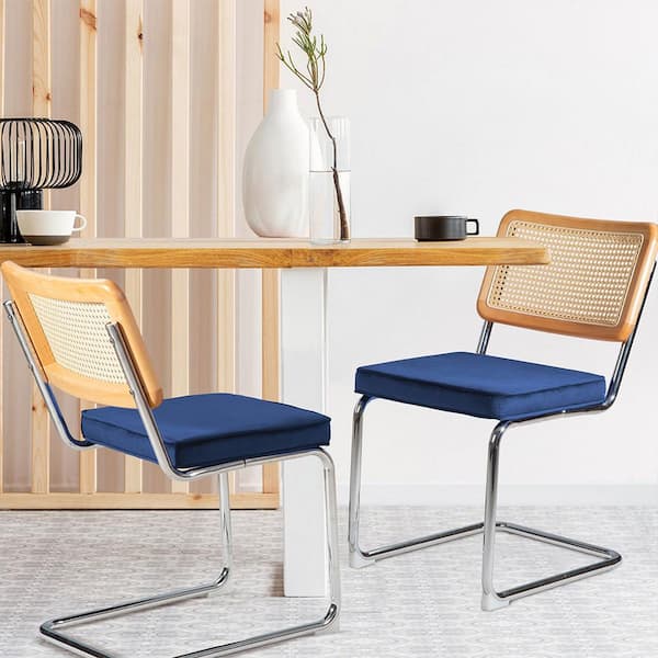 Sudzendf Modern Silver Metal Outdoor Dining Chair with Dark Blue Cushions (2-Pack)