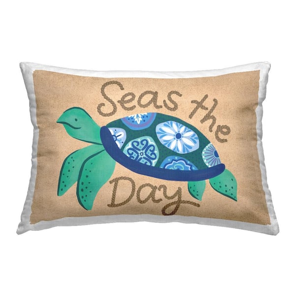 Seas The Day Turtle Blue Print Polyester 14 in. X 20in. Throw Pillow