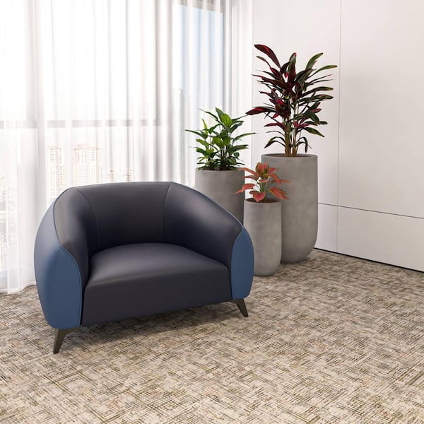 Modern Single-Seater Sofa Upholstered in Leather Arm Chair with Metal Legs and Foam-Filled Seat in Blue