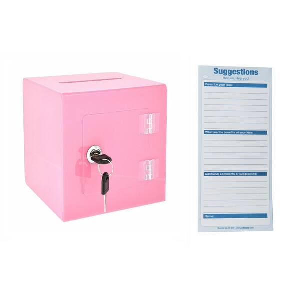 AdirOffice 6 in. x 6 in. Acrylic Ballot and Donation Box with Easy Open Rear Door with Suggestion Cards