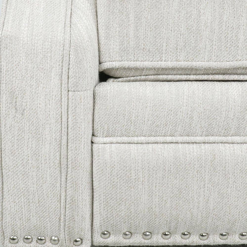 Handcrafted Beige Faux Leather Wood Recliner with Nailhead Trim