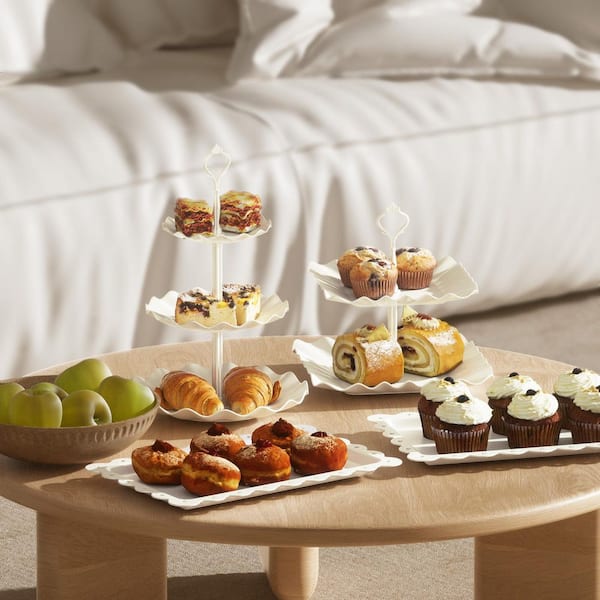 Wudkey 3-Tier 10-Pack White Cupcake Cake Stand, Dessert Table
