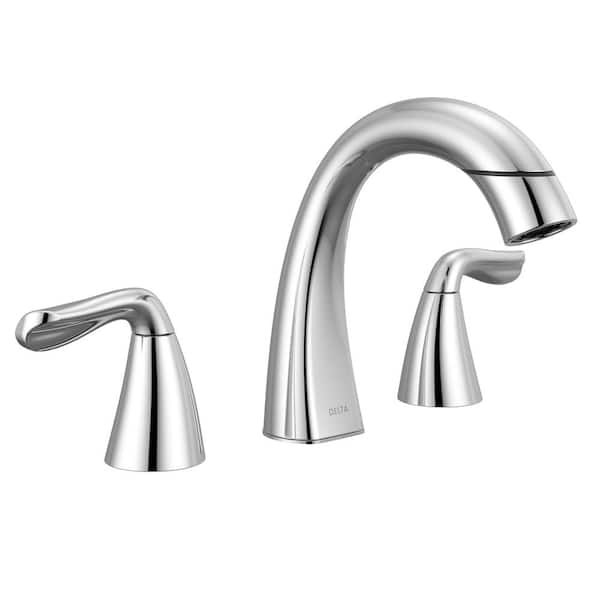 Delta Arvo Pull-Down Spout 8 in. Widespread Double Handle Bathroom Faucet Drain Included in Chrome