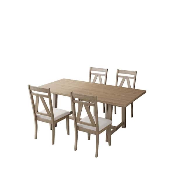 wetiny 5-Piece Brown Wood Top Dining Set