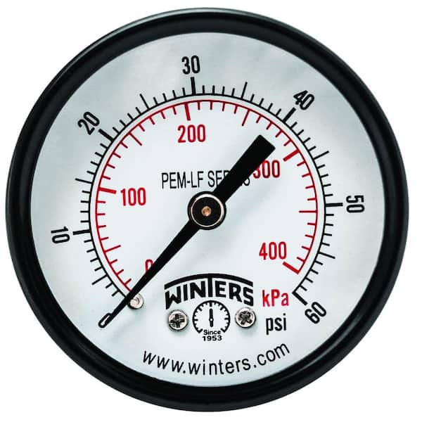 Winters Instruments PEM-LF Series 2 in. Lead-Free Brass Pressure Gauge with 1/8 in. NPT CBM and 0-60 psi/kPa