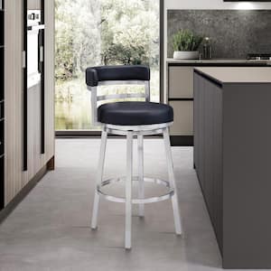 Titana 36-40 in. Black/Brushed Stainless Steel Metal 26 in. Bar Stool with Faux Leather Seat