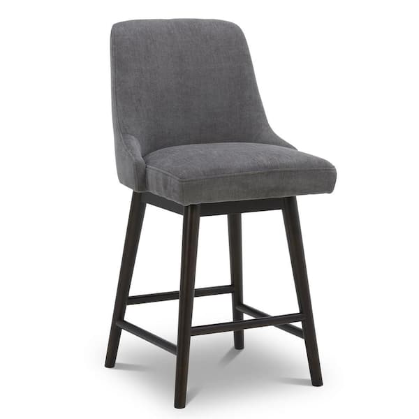 Spruce & Spring 26 in. Maisie Gray Velvet High Back Wood Swivel Counter Stool with Fabric Seat