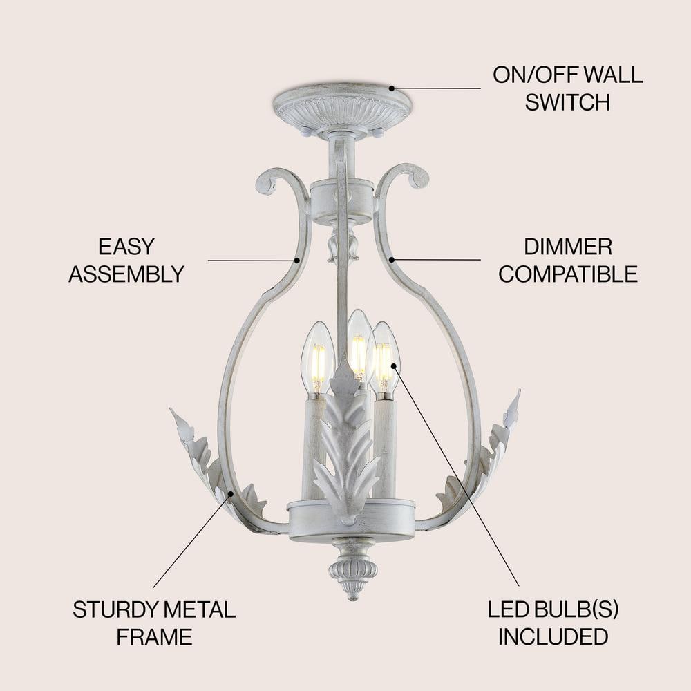 Antique White Metal LED Semi-Flush Mount Light