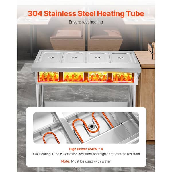 4-Pan Electric Food Warmer, 450 W x 4 Stainless Steel Steam Table with Independent Temperature Control, Durable Material