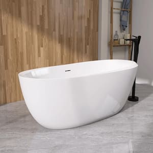 67 in. x 29.5 in. Acrylic Free Standing Deep Soaking Bathtub Oval Freestanding Flatbottom Alone Soaker Bath Tub in White