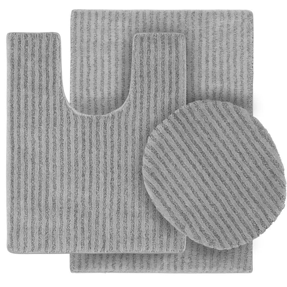 Garland Rug Sheridan Platinum Gray 21 in. x 34 in. Washable Bathroom 3Piece Rug Set SHE3PC07