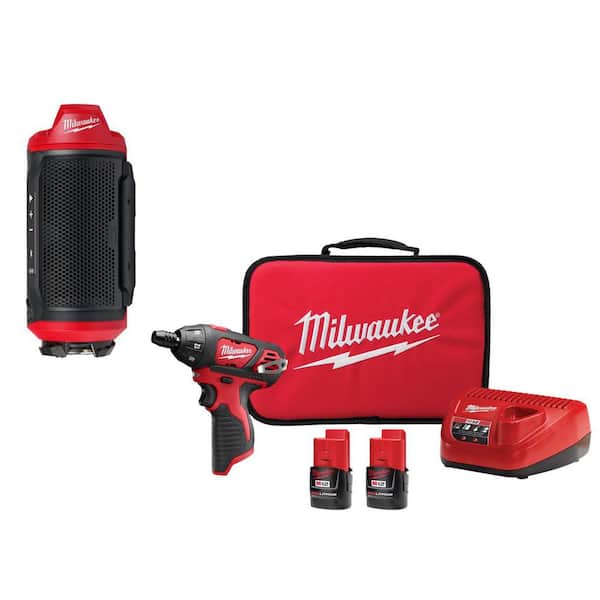 M12 12-Volt Lithium-Ion Cordless Bluetooth Jobsite Speaker with PACKOUT Compatibility, & M12 Screwdriver Kit