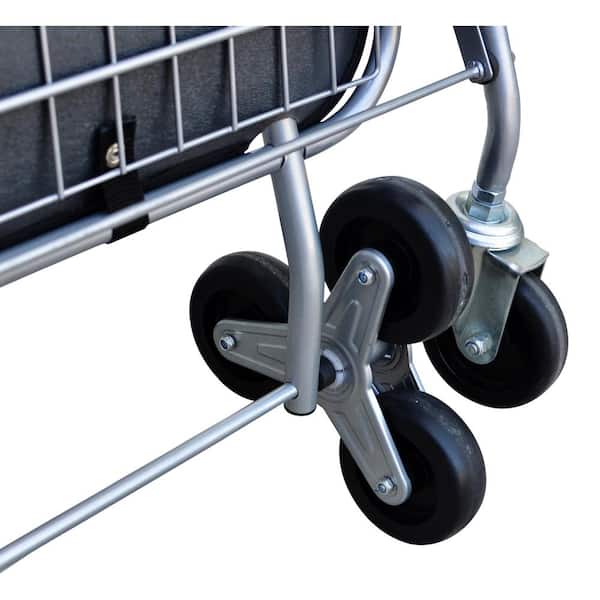 Heavy-Duty Steel Shopping Cart with Accessory Basket in Black