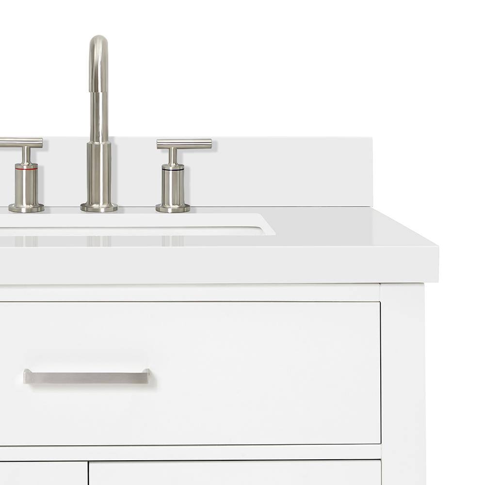 White Quartz Top Freestanding Single Vanity with Storage