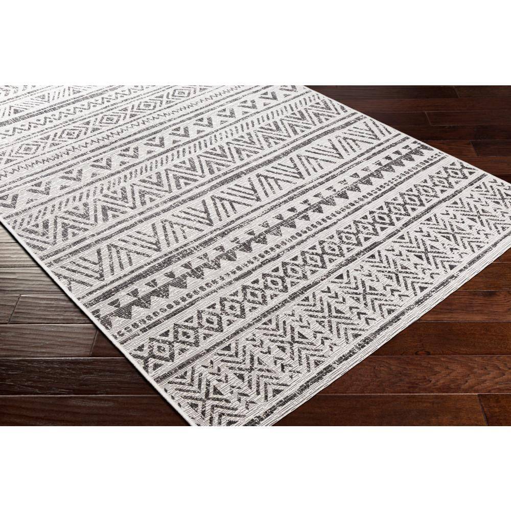 Charcoal and White Oval Synthetic Indoor/Outdoor Area Rug