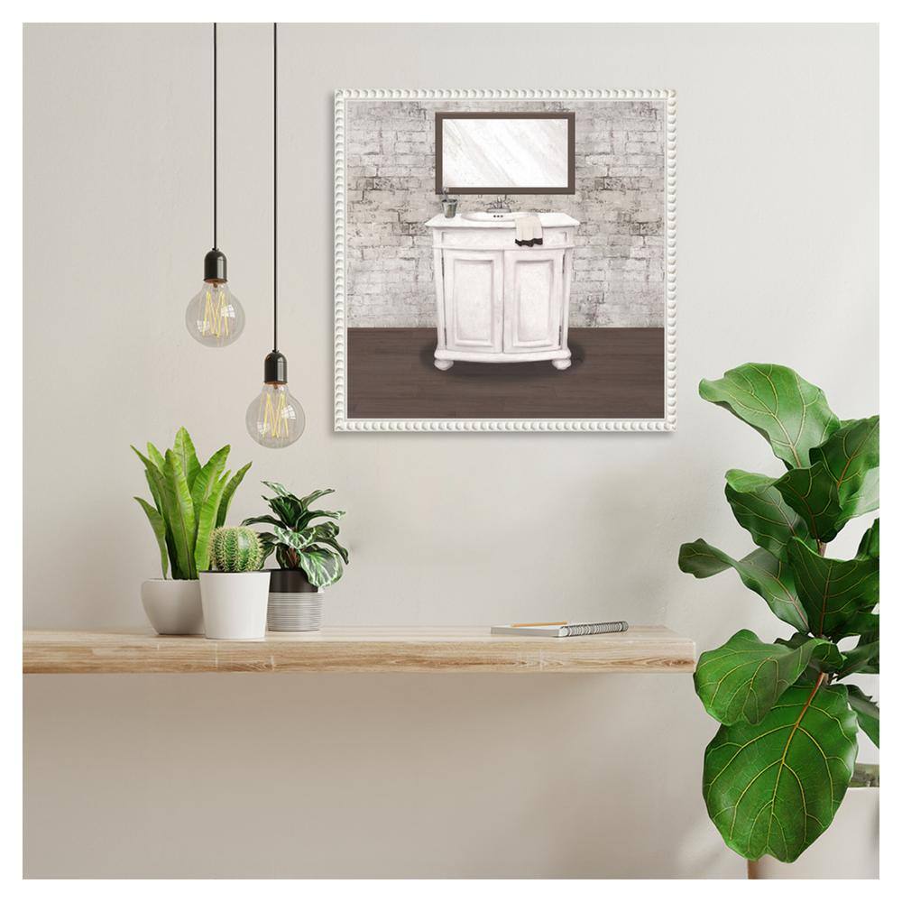 Brick Bath II White Canvas Wall Art with Beaded Frame