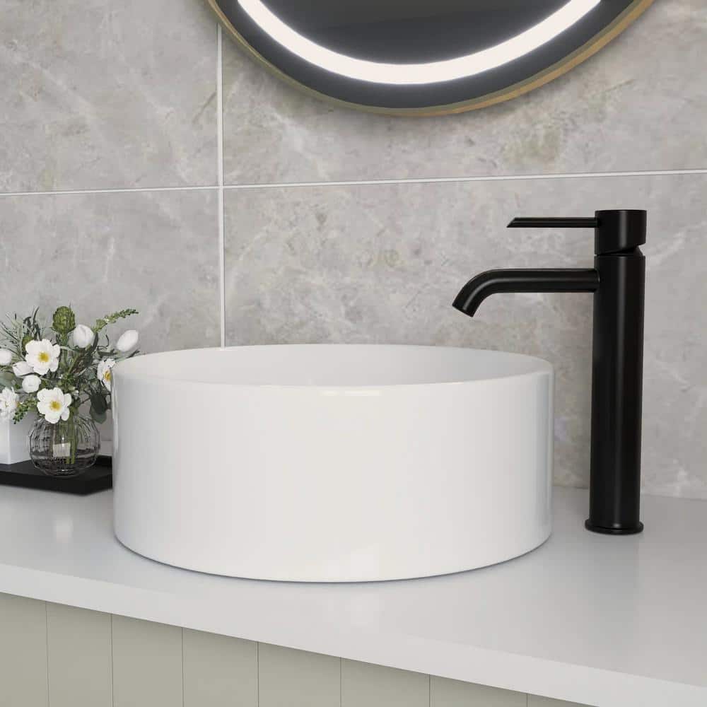 Symmetry 16" Round White Ceramic Above-Counter Vessel Sink