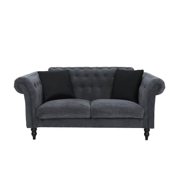 GODEER 84 in. W Rolled Arm Polyester Straight Sofa in Dark Gray with 2 ...