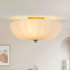 Echo 15.7 in. 3-Light Modern Nickel Flush Mount Ceiling Light with Opal Pleated Glass Shade