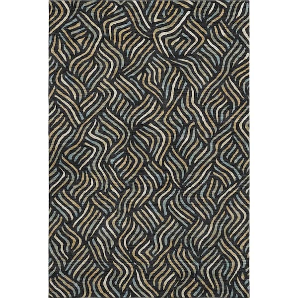 Mayfield Premium Machine Washable Abstract AMF2474 Black 10 ft. x 14 ft. Area Rug