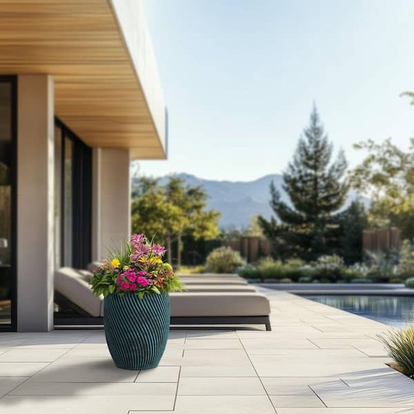 22 in. Large Blue Patina  (Enhanced Interior) Concrete Round Planter/Pot with Drainage Holes