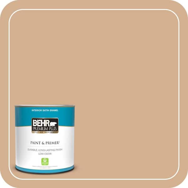BEHR PREMIUM PLUS 1 qt. #MQ2-04 Butterscotch Amber Satin Enamel Low Odor Interior Paint & Primer