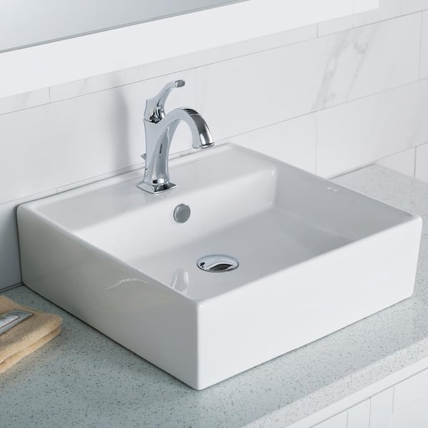 KRAUS Elavo 18.6 in. Square Vessel Bathroom Sink in White Vitreous China