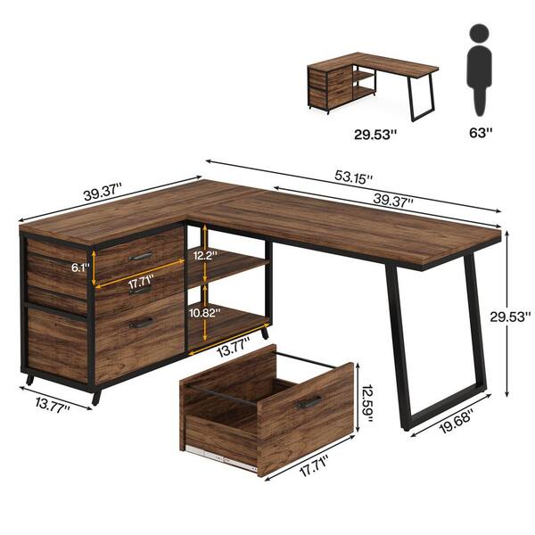 BYBLIGHT Capen 53 in. L-Shaped Brown Engineered Wood 3 BYBLIGHT Capen 53 in. L-Shaped Brown Engineered Wood 3