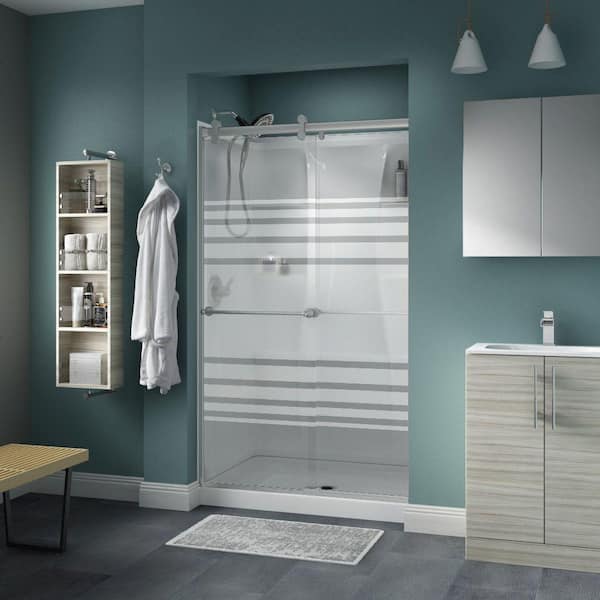 Delta Contemporary 47-3/8 in. W x 71 in. H Frameless Sliding Shower Door in Nickel with 1/4 in. Tempered Transition Glass