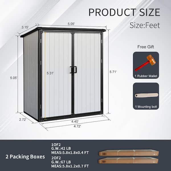5 ft. W x 3 ft. D Resin Shed with Lockable Door(75 cu. ft.) for Bikes and Patio Furniture