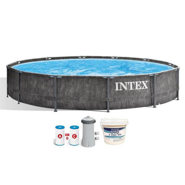 Intex 12 ft. x 30 in. Greywood Prism Swimming Pool with Pump and Chlorine Tabs