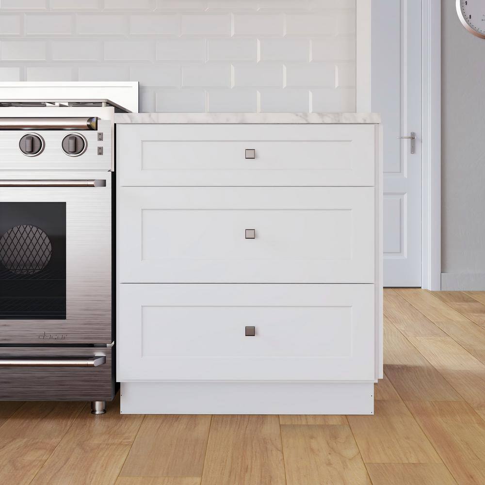 Shaker White Solid Wood 3-Drawer Base Kitchen Cabinet