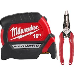 16 ft. x 1 in. Compact Magnetic Tape Measure with 6-in-1 Wire Stripper Pliers