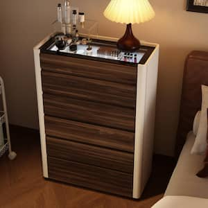 33.5 in. W Brown Wood Grain 6-Drawer Chest of Drawers Dresser With Glass Top and LED Lights, 15.7 in. D x 47.2 in. H