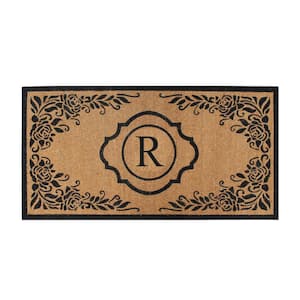 First Impression Hand Crafted Ella Entry X-Large Double Black/Beige 36 in. x 72 in. Flocked Coir Monogrammed R Door Mat