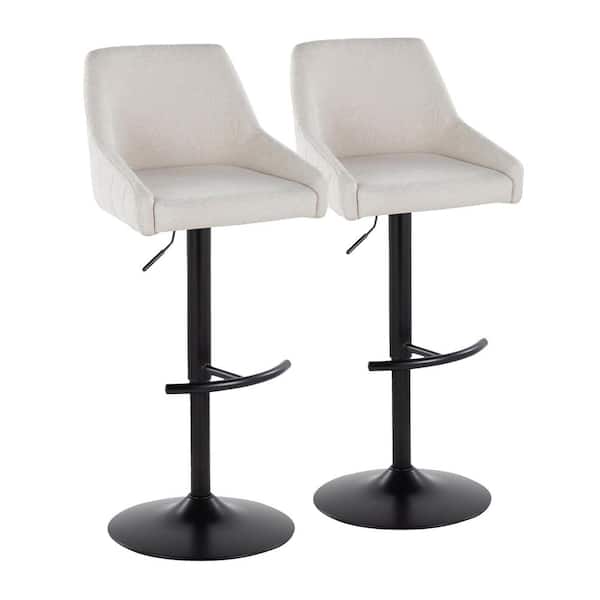 Lumisource Hannah 34 in. Cream Fabric and Black Metal Adjustable Barstool (Set of 2)
