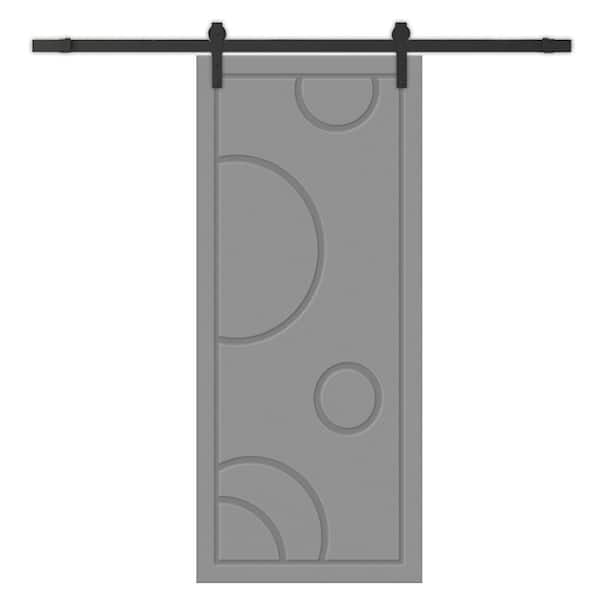 CALHOME 30 in. x 80 in. Light Gray Painted Composite MDF Paneled Interior Sliding Barn Door with Hardware Kit