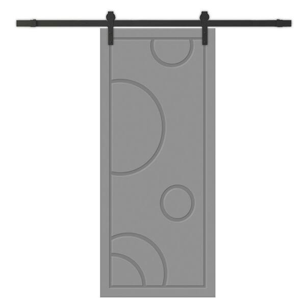 CALHOME 24 in. x 84 in. Light Gray Painted Composite MDF Paneled Interior Sliding Barn Door with Hardware Kit