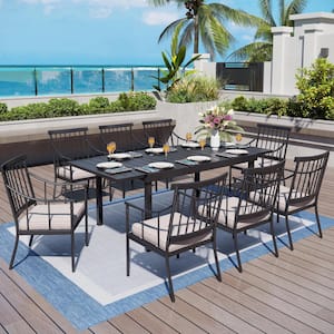 9-Piece Metal Outdoor Dining Set with Beige Cushions
