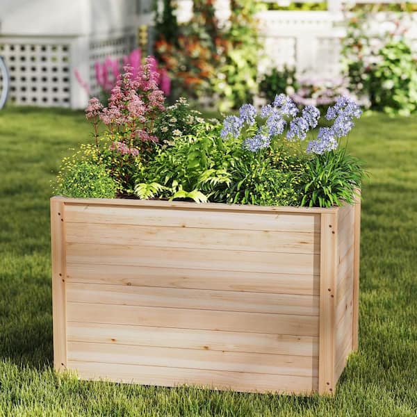 40 in. x 25 in. x 26 in. Elevated Natural Wood Planter Box with Open-Ended Base for Deep-Rooted Vegetable (1 PCS)