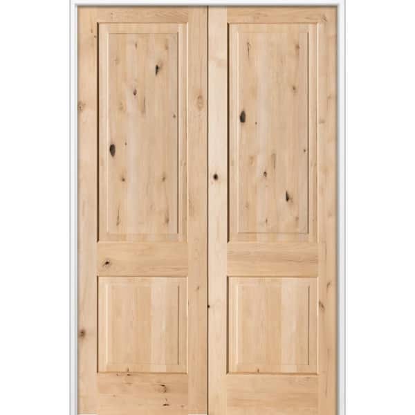 60 in. x 80 in. Rustic Knotty Alder 2-Panel Square Both Active Solid Core Unfinished Wood Double Prehung Interior Door