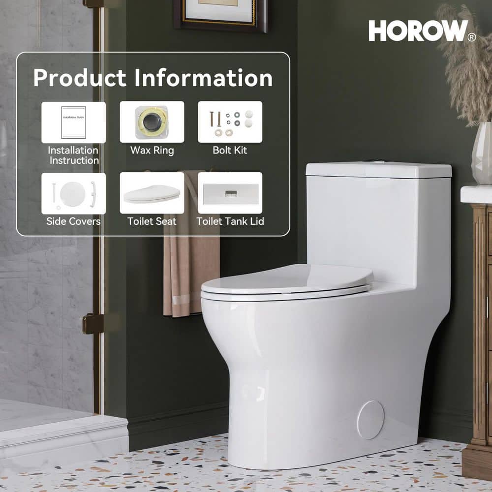 White Ceramic Dual Flush Elongated One-Piece Toilet